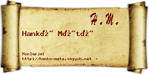 Hankó Máté névjegykártya