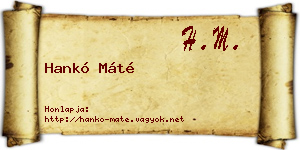 Hankó Máté névjegykártya
